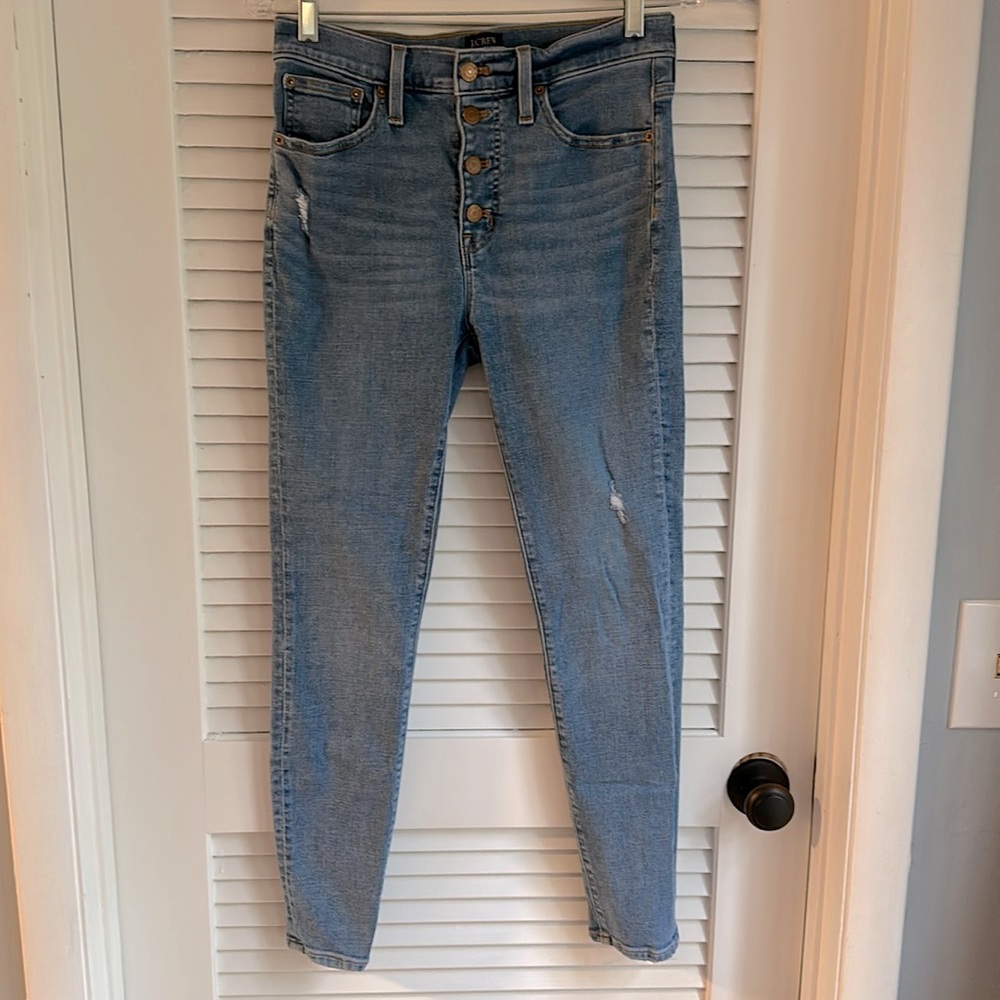 J. Crew 10” Highest Rise Skinny Toothpick Jean, Distressed SayBrook, Size EU 28